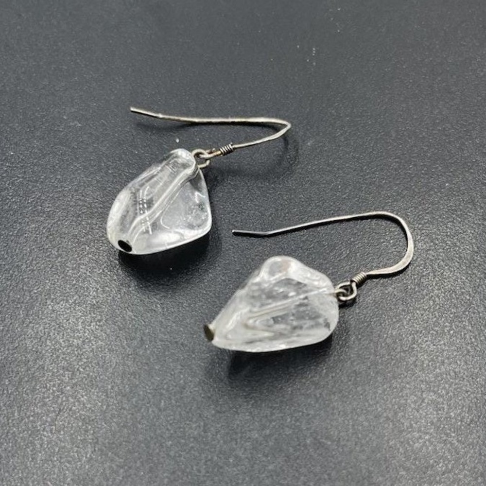 Natural‎ Clear Nugget Rock Quartz Crystal Gemstone Sterling Earwire Earring